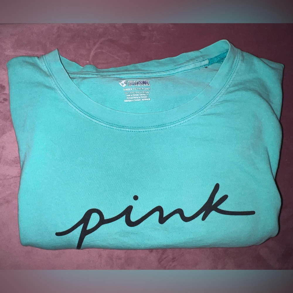 PINK Victoria's Secret Teal Long Sleeve Logo Tee